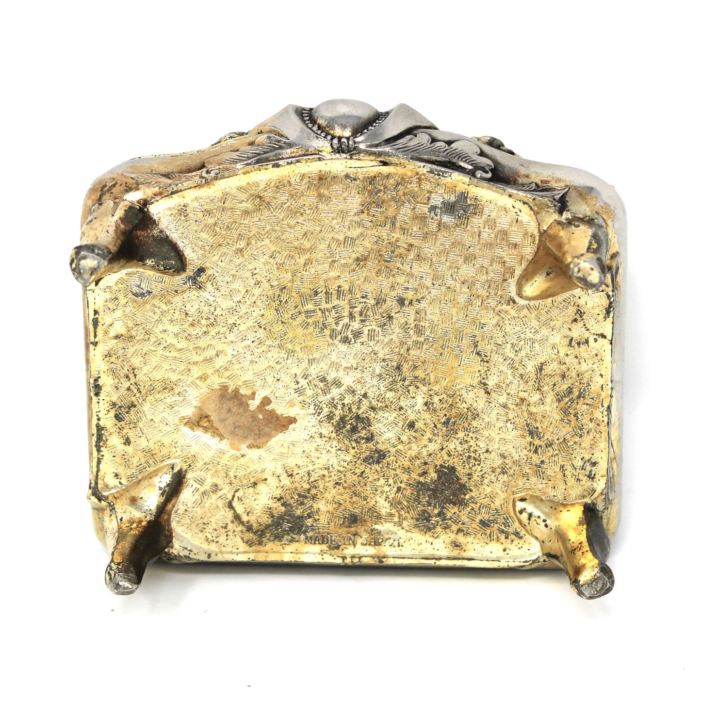 Trinket Box, Jewelry Casket, Hollywood Regency Ornate Roses, Silverplated, Footed, Mid Century Japan