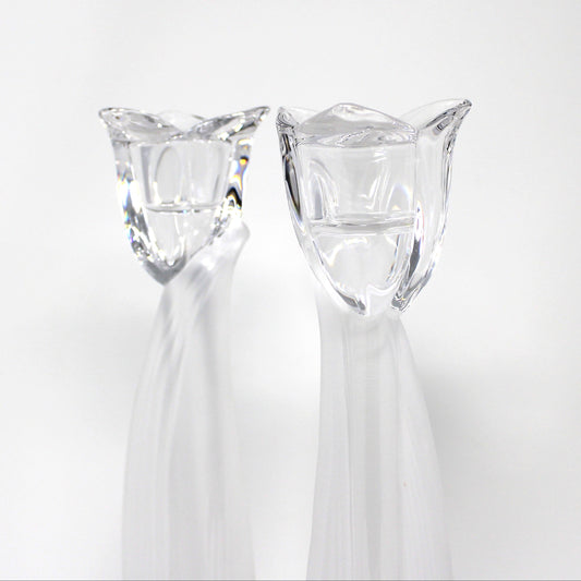 Candle Holders, Mikasa, Spring Aria Pattern, Tulip Shaped Frosted Crystal, Set of 2 Taper 12" Candlesticks, Vintage