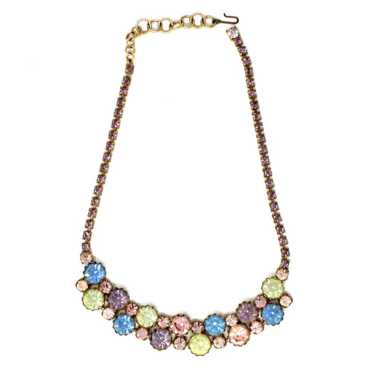Necklace, Harlequin Multi-Colored Pastel Rhinestones, Vintage