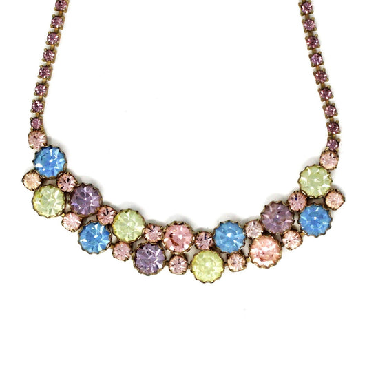 Necklace, Harlequin Multi-Colored Pastel Rhinestones, Vintage
