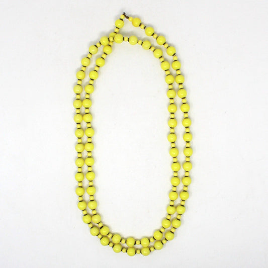 Necklace, Yellow Beads, Extra Long Necklace with Filigree Spacers, Retro, Vintage
