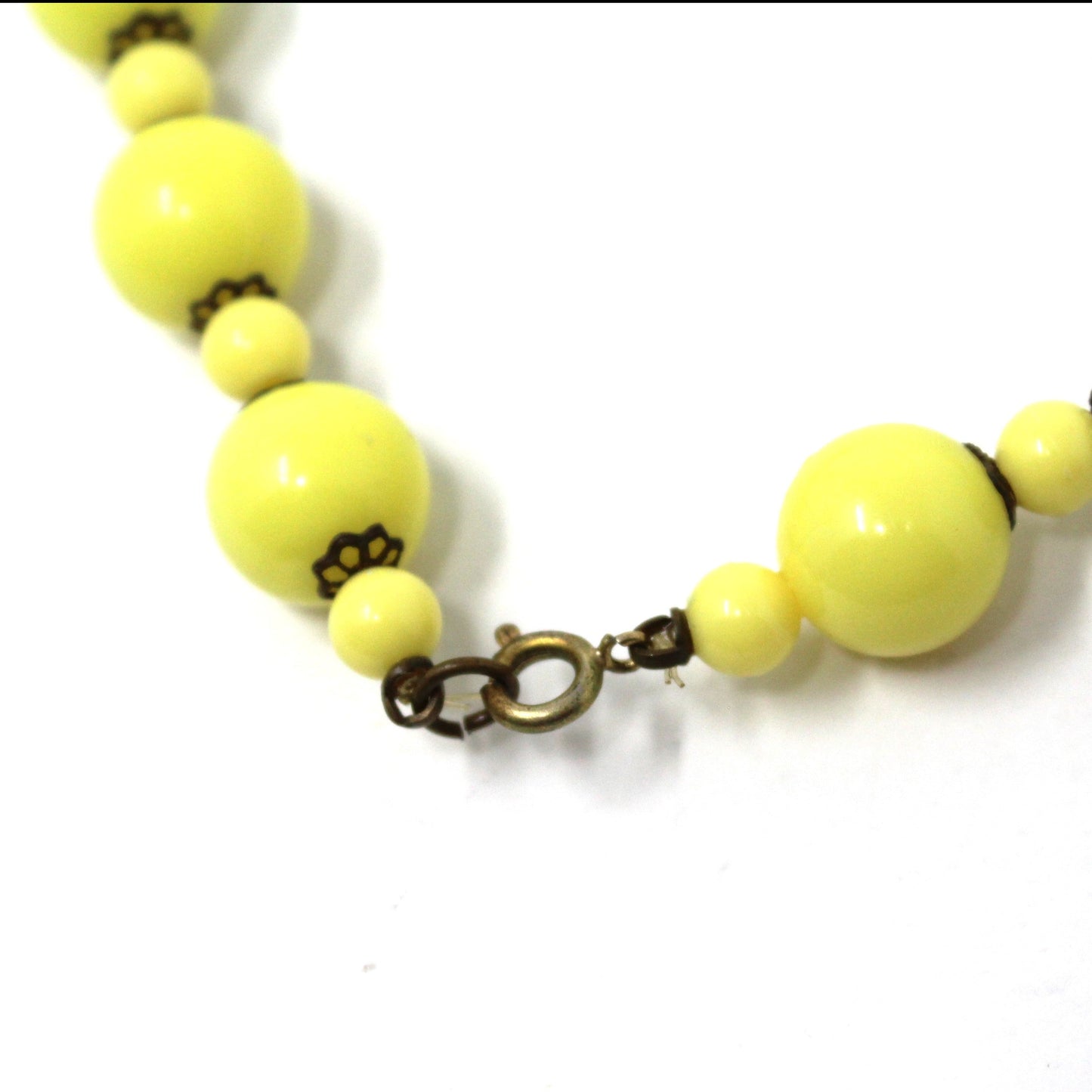 Necklace, Yellow Beads, Extra Long Necklace with Filigree Spacers, Retro, Vintage