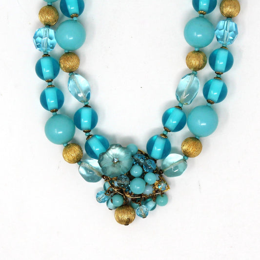 Stunning mid century necklace by DeMario.  Blue and Gold