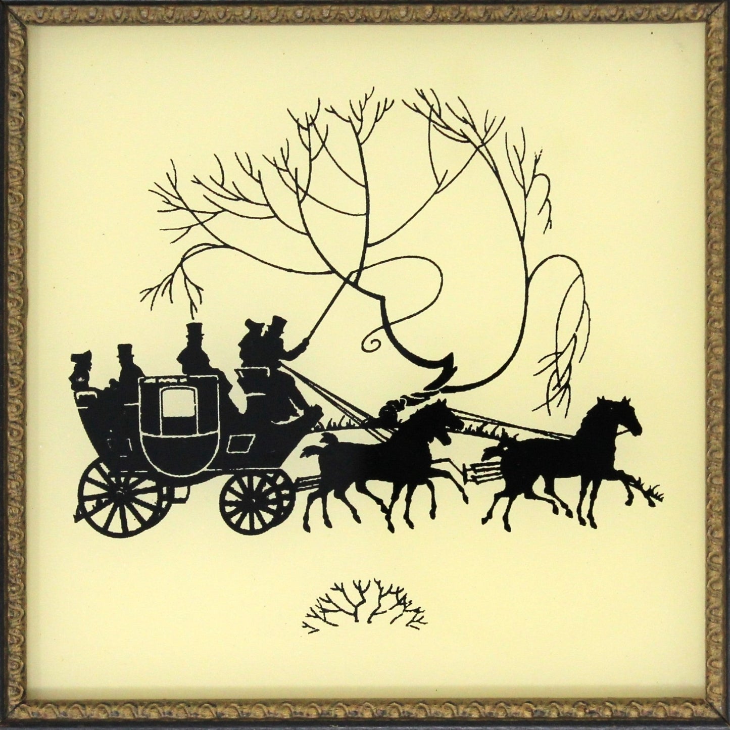Silhouette, Reliance Co, "A Fresh Team", Reverse Painted Enamel on Glass, Framed, Vintage
