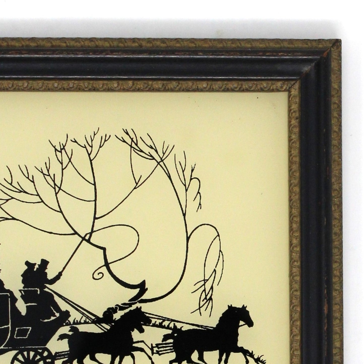 Silhouette, Reliance Co, "A Fresh Team", Reverse Painted Enamel on Glass, Framed, Vintage