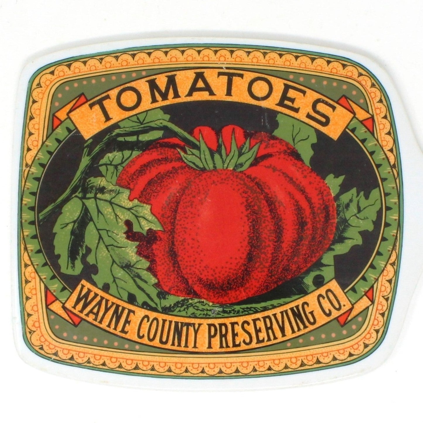 Trivet, Mann Fine China, Wayne County Tomatoes Label Design Trivet / Kitchen Wall Decor, Vintage