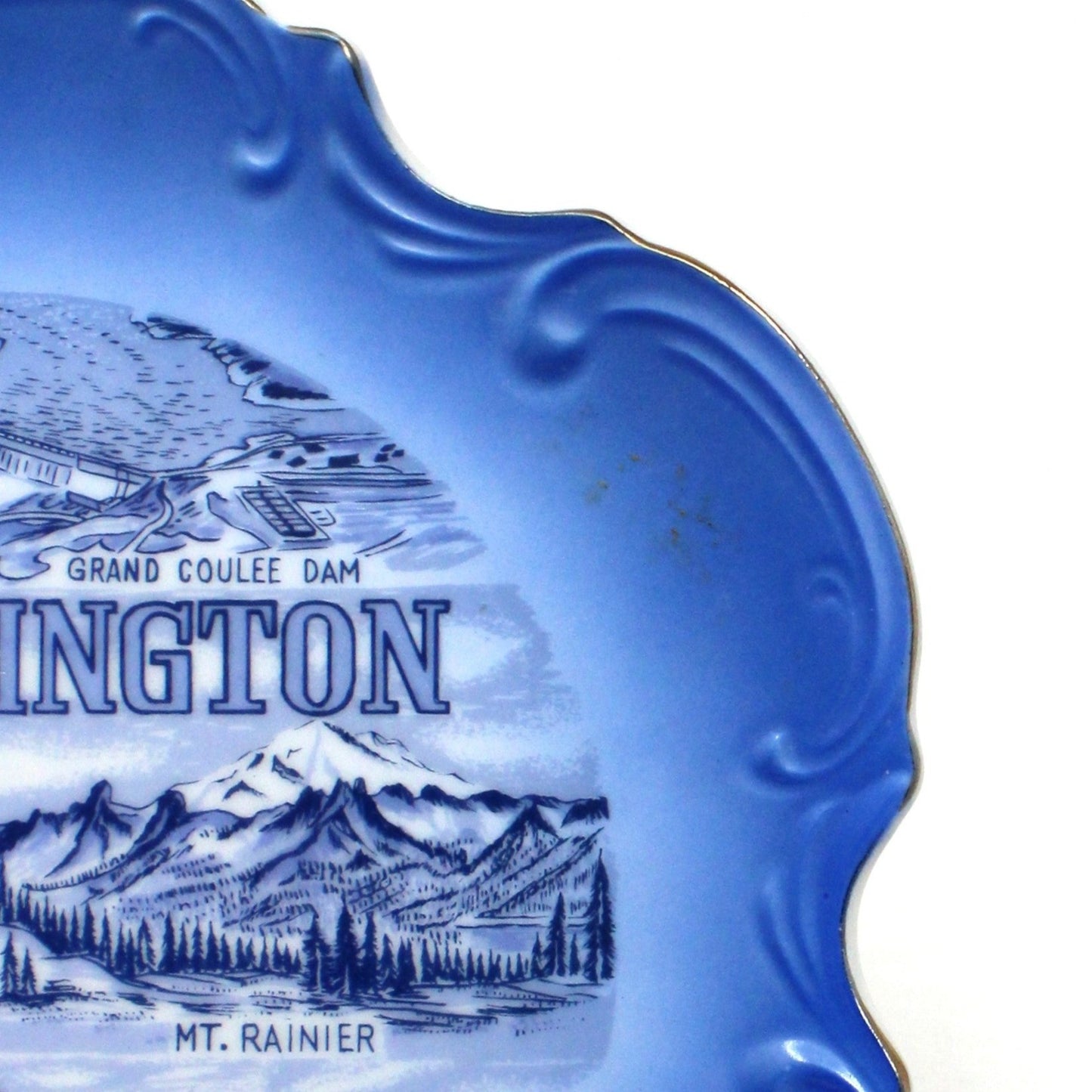 Decorative Plate, Souvenir State Collectors Plate, Washington, Blue & White, Vintage