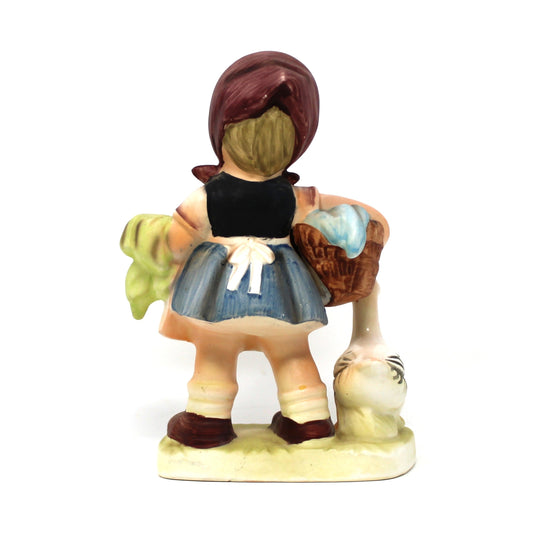 Figurine, Brinn's, Girl with Goose & Laundry Basket, Hummel Style, Hand Painted, Porcelain, Vintage