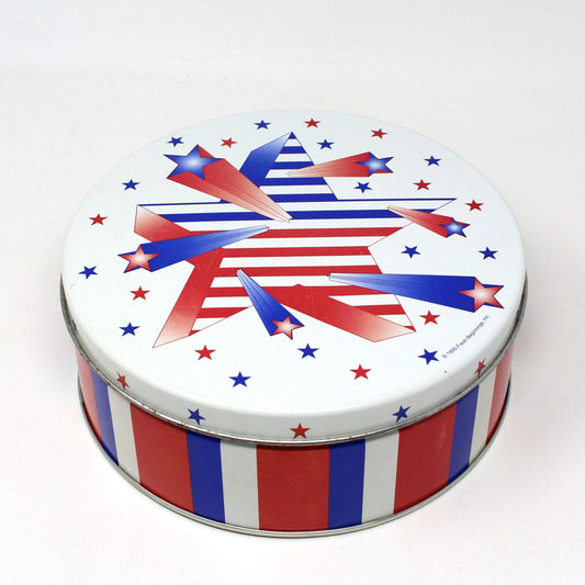 Tins, Gift Tin / Cookie Tin, Red, White & Blue Stars and Stripes, Patriotic Tin, Vintage