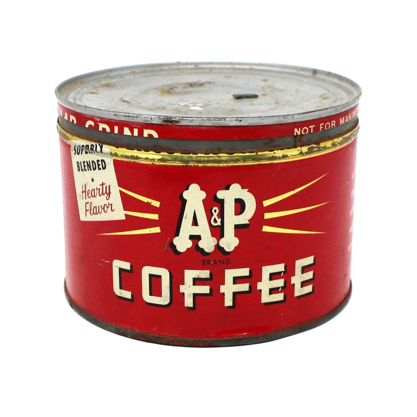Tins, Coffee Can, A&P Collectible Red Coffee Can, Key Wind, 1 lb, Vintage
