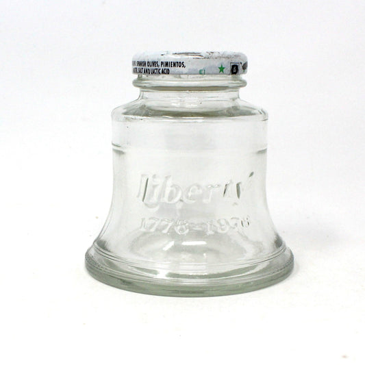 Jar, Liberty Olives Glass Jar with Lid, Liberty Bell Shaped Jar, Vintage