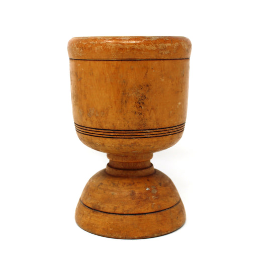Mortar, Wooden, Hand Turned Pedestal, Carved Rings, Dome Foot, Rustic Vintage Kitchen Tools