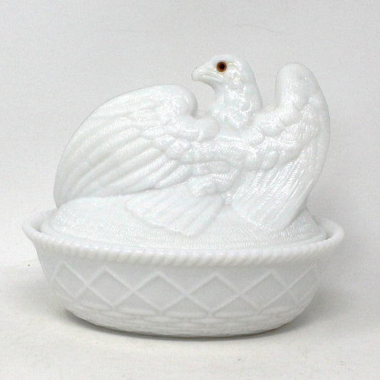 Bon Bon / Candy Dish with Lid, Westmoreland Eagle On A Nest, Milk Glass, Vintage