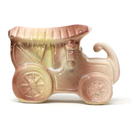 Planter, Antique Car with Curtains, Pink with Gold, G686, Vintage
