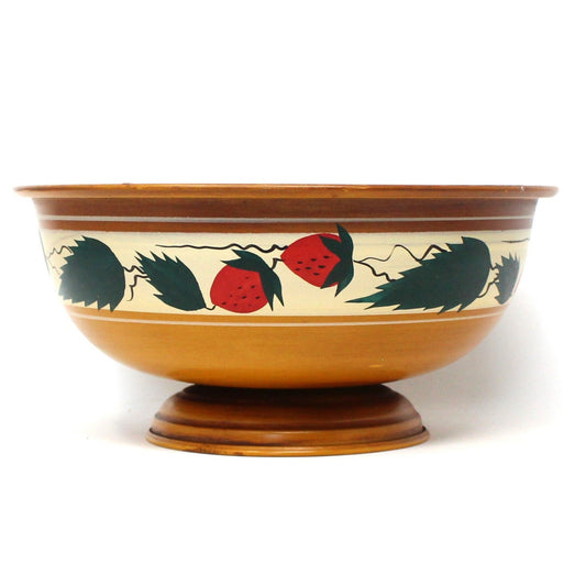 Vintage Metal Bowl, Hand Painted Strawberries