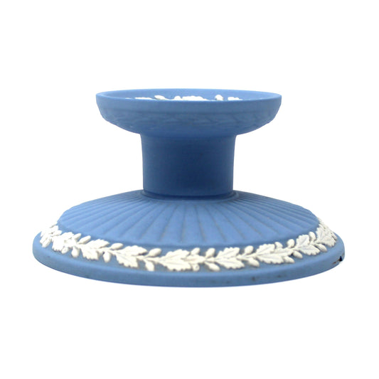 Candle Holder, Wedgwood, Blue Jasperware, CHIPPED EDGE, Acorn and Oak Leaf, Neoclassical, 1977, Made in England