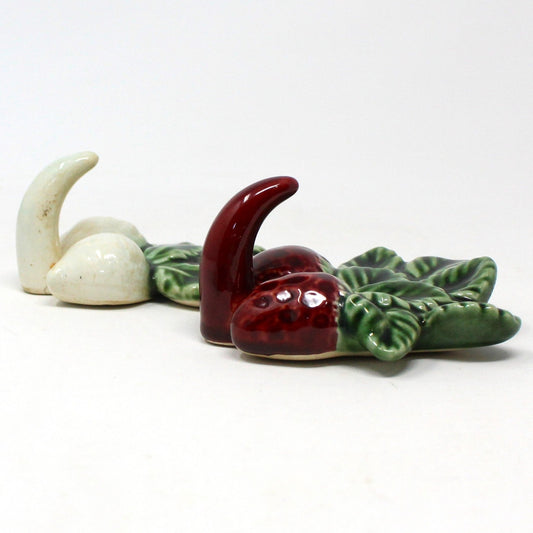 Hooks, Strawberry & Onions Wall Hooks, Set of 2, Ceramic, Vintage