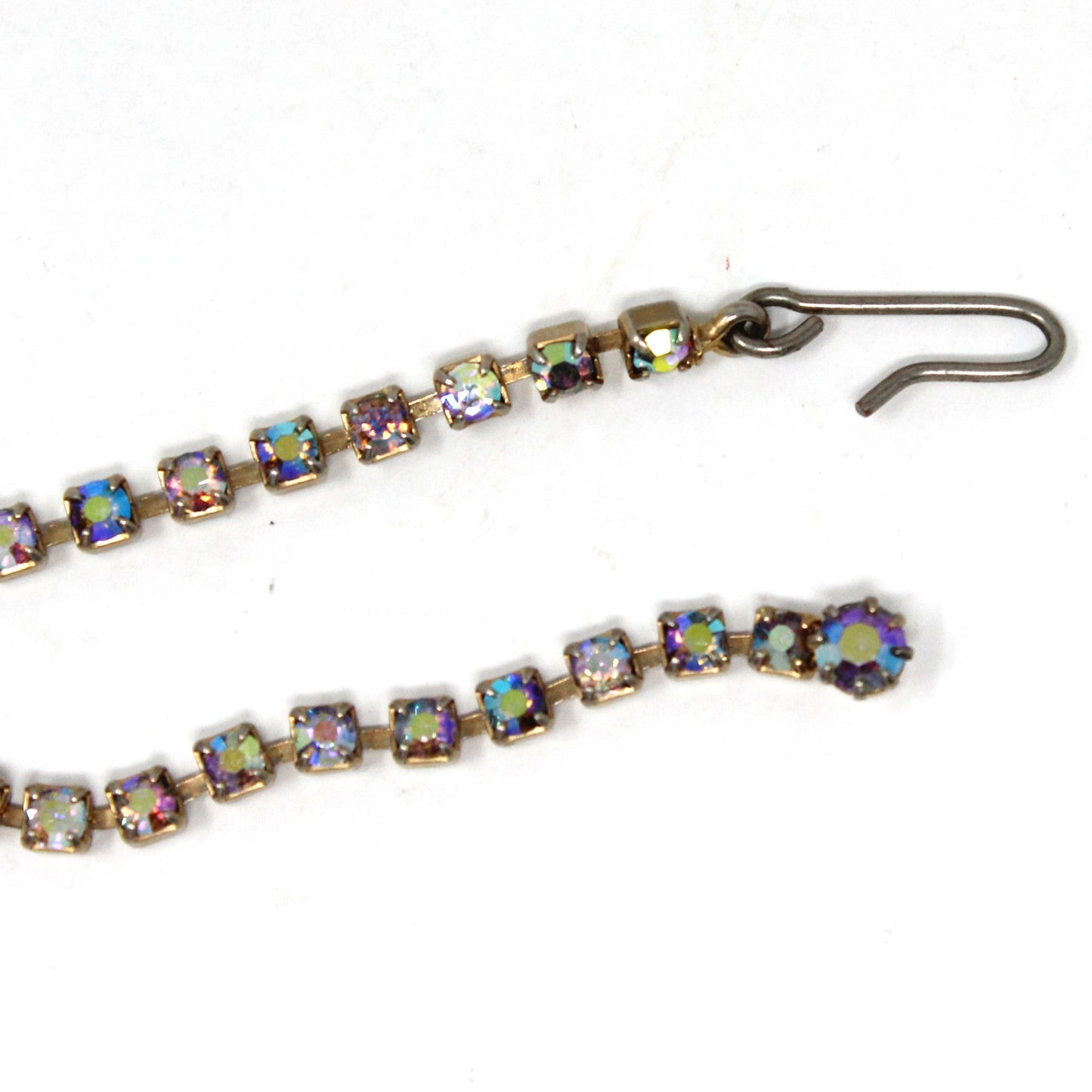 Necklace, Aurora Borealis Rhinestones, Double Dangle Necklace, Vintage