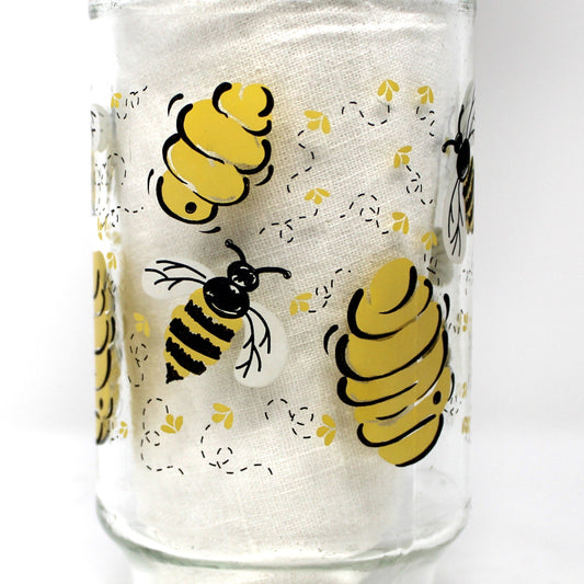 Glasses, Tumblers, Anchor Hocking, Bumble Bee, Peanut Butter Jars, Set of 2, Vintage Mid Century