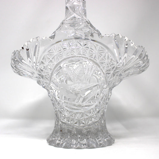Basket, The Byrdes Collection, Lead Crystal Etched Bird, Hofbauer Crystal Germany, Vintage 1990