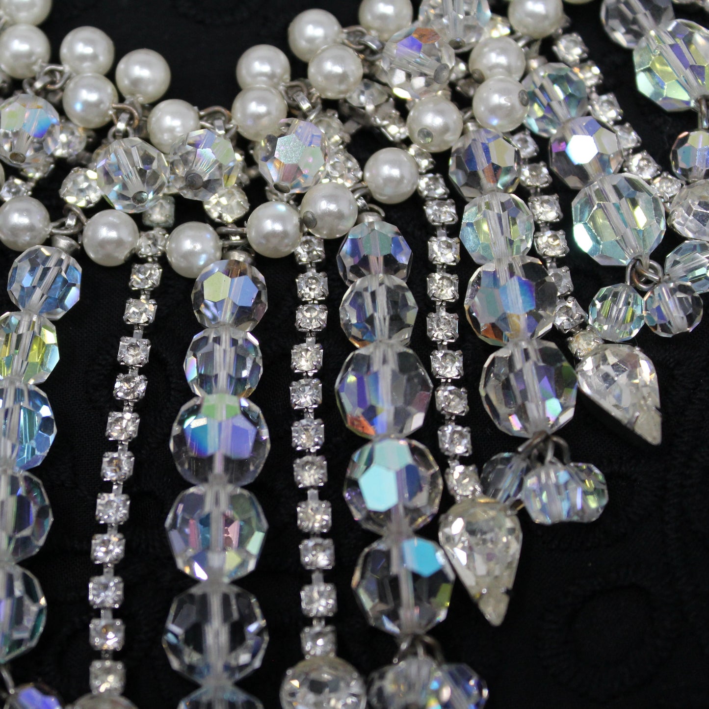 Necklace and Earrings Set, D&E Juliana, Waterfall Bib Necklace, Faceted Crystals & Pearls, Vintage