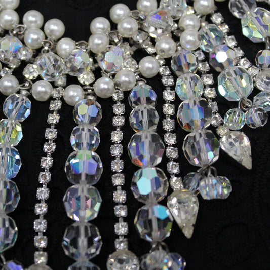 Necklace and Earrings Set, D&E Juliana, Waterfall Bib Necklace, Faceted Crystals & Pearls, Vintage