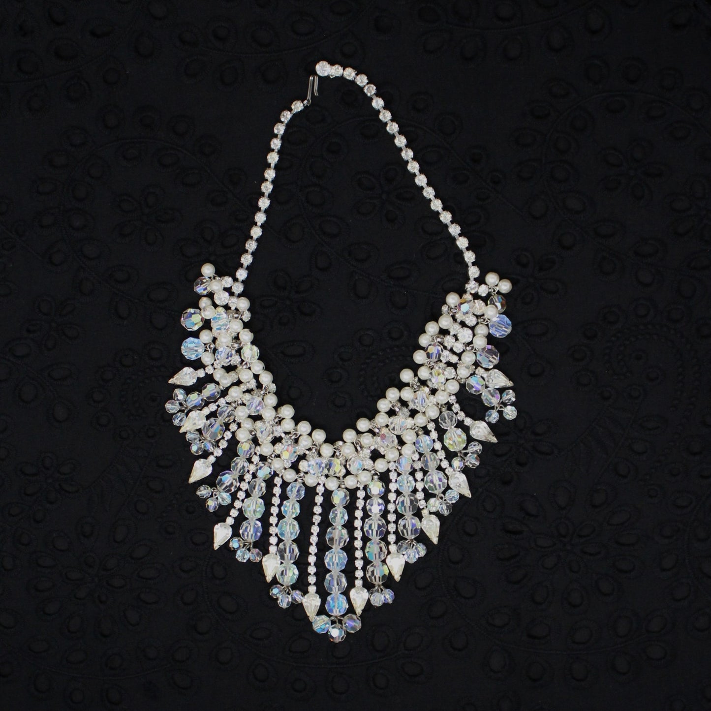Necklace and Earrings Set, D&E Juliana, Waterfall Bib Necklace, Faceted Crystals & Pearls, Vintage