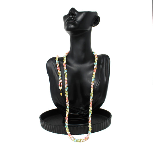 Demi Parure, Sarah Coventry, Necklace and Bracelet Set, Multicolor Pastels Braided Torsade, Vintage 1970's
