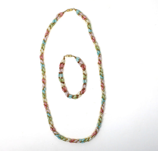 Demi Parure, Sarah Coventry, Pastel Braided Torsade Necklace & Bracelet