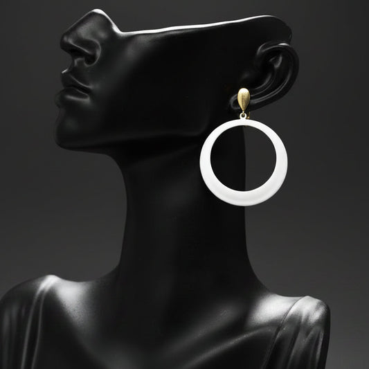 Earrings, L H Segal, White Enamel Hoops, Gold-Tone Clip Style
