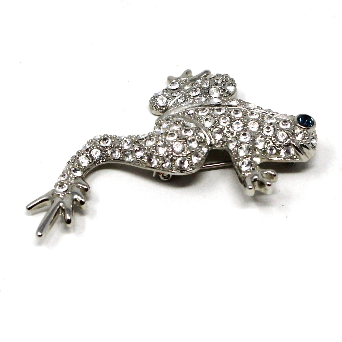 Brooch / Pin, Figural Frog, Pave Rhinestones, KUO, Silver Tone, Vintage