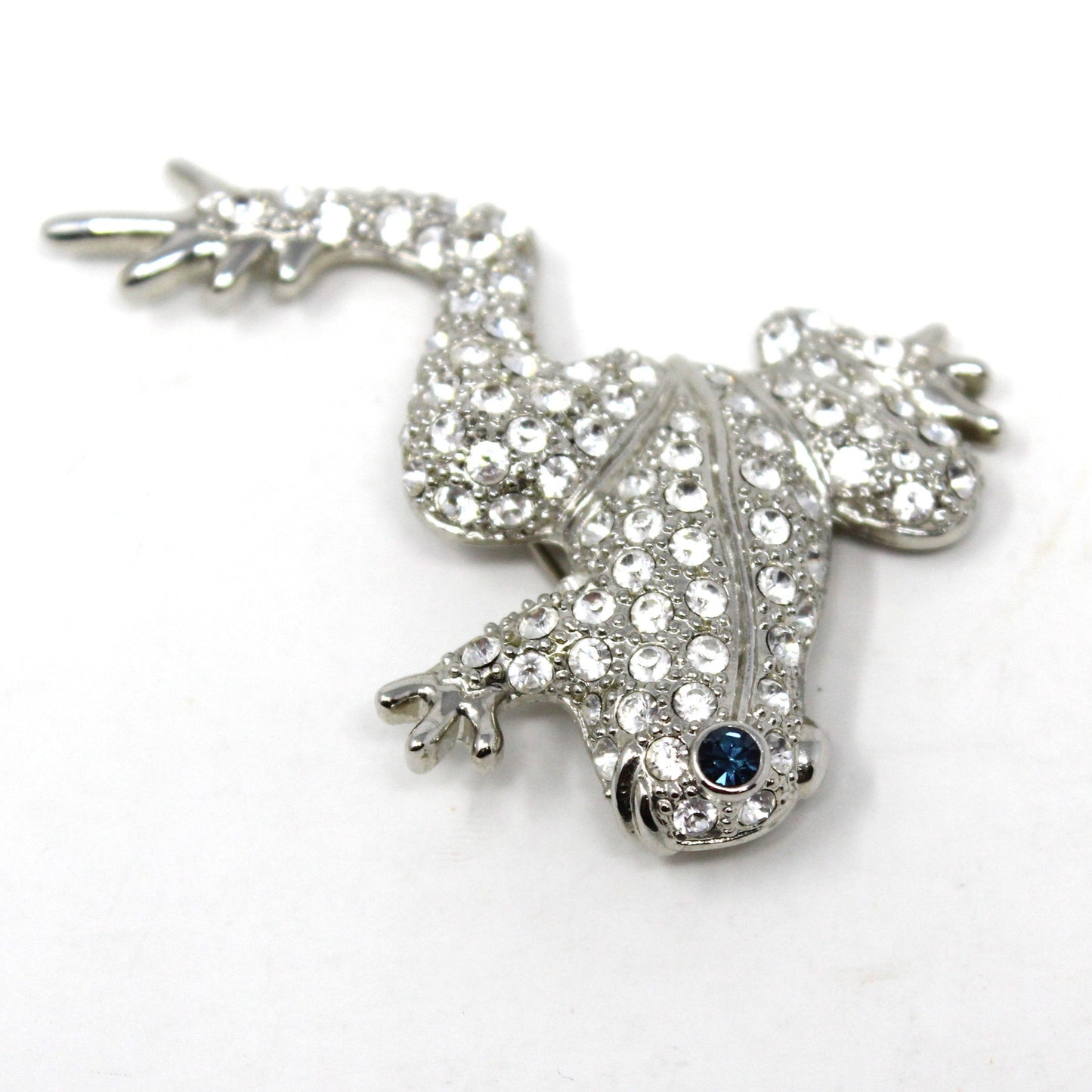 Brooch / Pin, Figural Frog, Pave Rhinestones, KUO, Silver Tone, Vintage