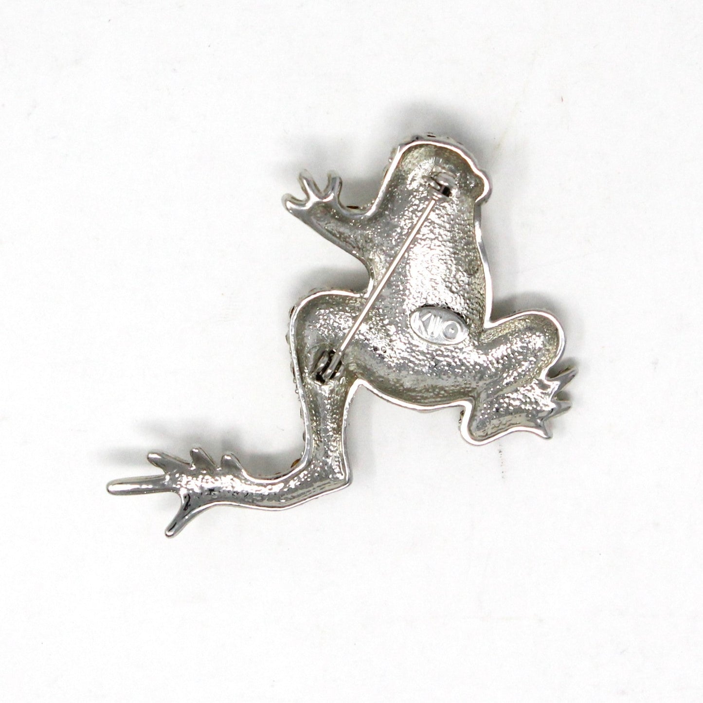 Brooch / Pin, Figural Frog, Pave Rhinestones, KUO, Silver Tone, Vintage