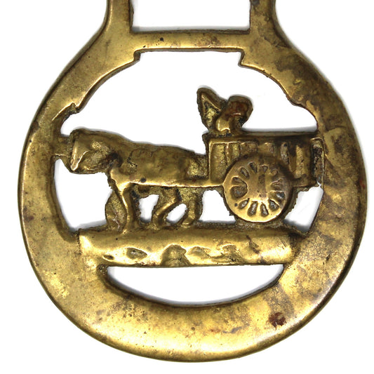 Horse Brass Bridle Medallion, Horse Drawn Cart Design, Farmhouse Equestrian Décor, England, 1920s–1940s