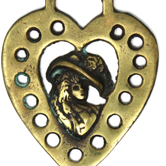 Horse Brass Bridle Medallion, Duchess of Devonshire Heart Design, Punched Border Equestrian Décor, England, 1920s–1940s
