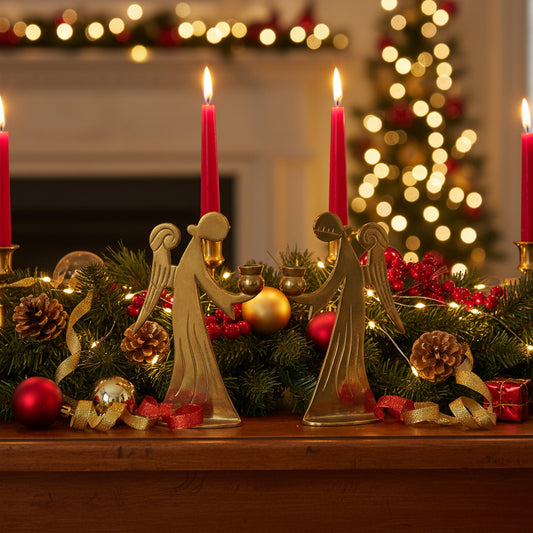 Candle Holders, Brass Angels, Set of 2, Hong Kong, Vintage