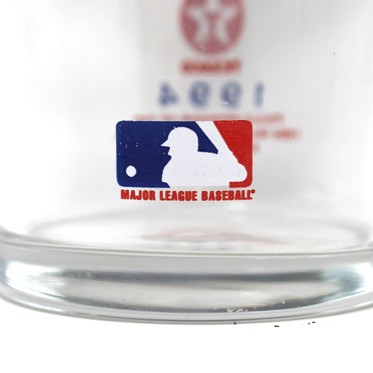 A close up of 1994 MLB logo printed on All Star Games beer glass featuring the Atlanta Braves.