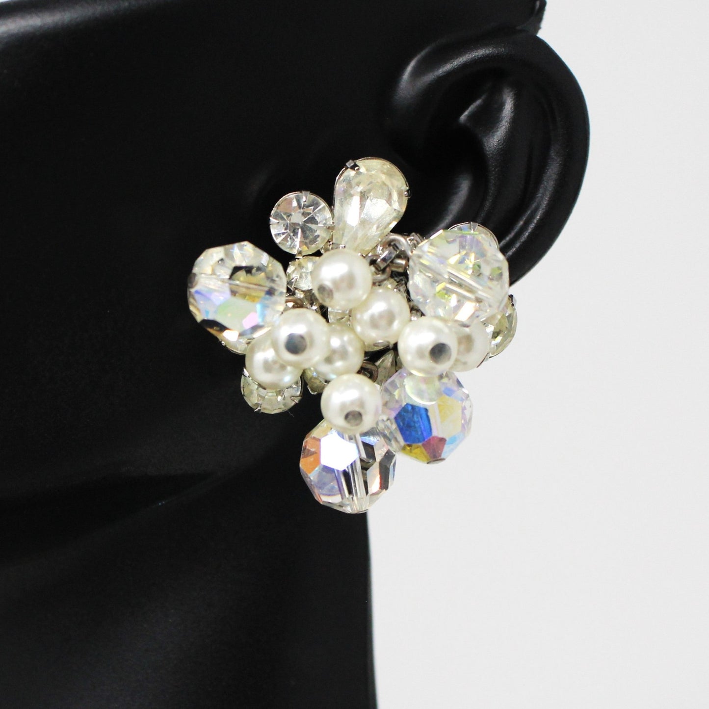 Necklace and Earrings Set, D&E Juliana, Waterfall Bib Necklace, Faceted Crystals & Pearls, Vintage