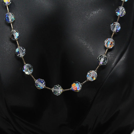 Necklace, Clear Faceted Aurora Borealis Beads, Rivière Style Necklace, Vintage