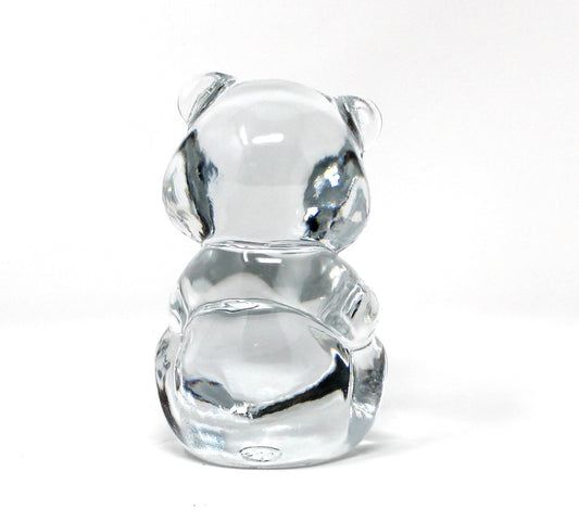 back view of Fenton's vintage clear glass figurine / paperweight, shaped like a bear