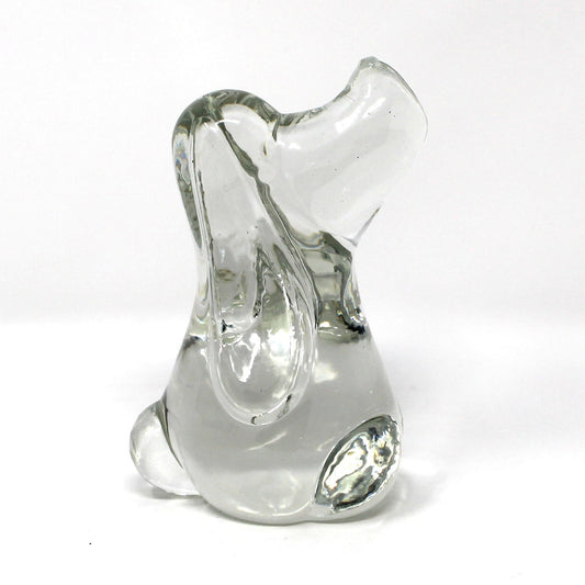 Sculpture, Art Glass, Beagle Hound Dog, Droopy Ears, Blown Crystal Paperweight, Vintage 1970s