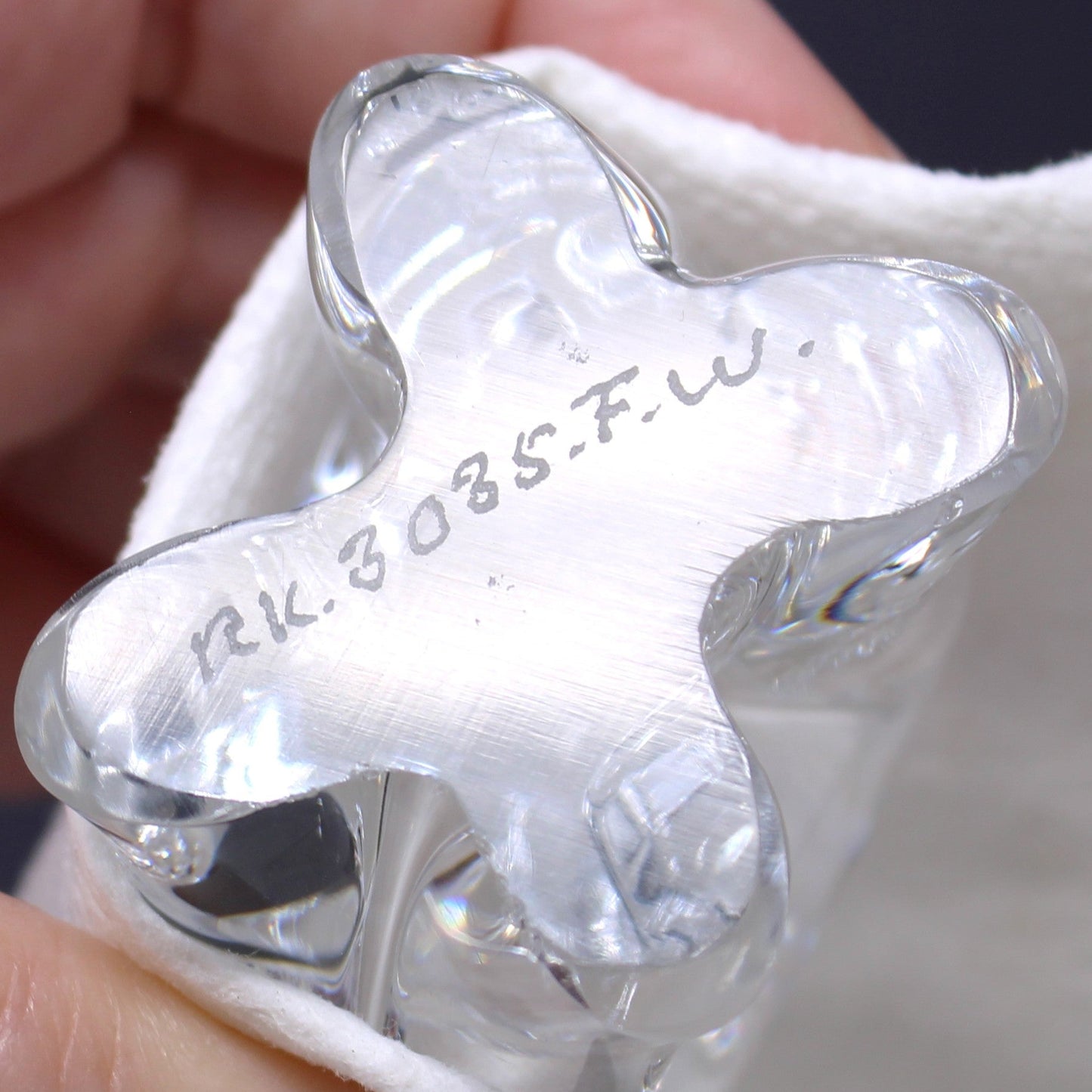close up view of etched marking on Wilkerson Glass figurine
