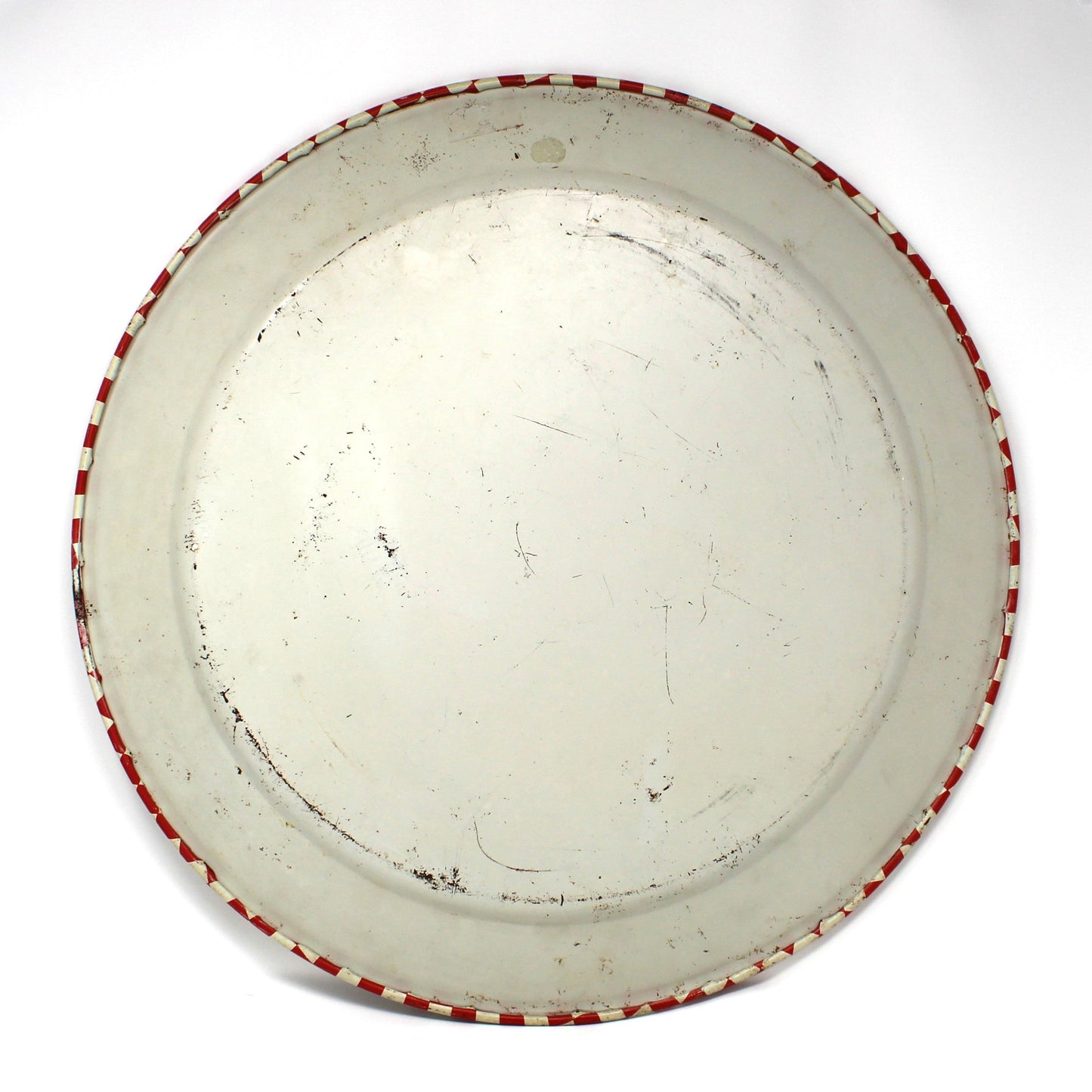Tray, Stoyke, Mid Century BBQ Grill Design, Red Checkered Border, Lithographed Metal, 19" Round, Vintage, USA, AAW, 1950s