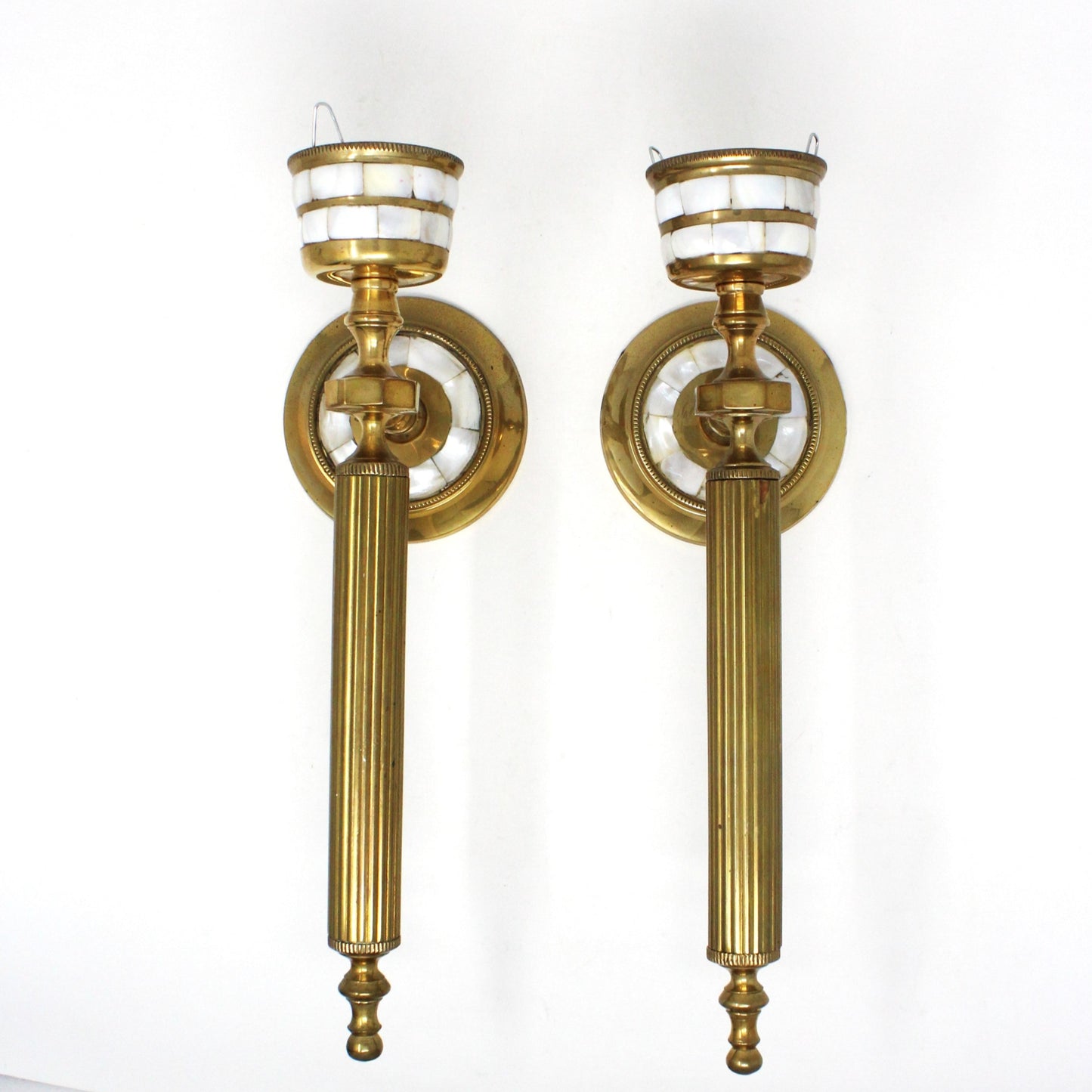 Candle Holders / Sconces, Brass & Mother of Pearl Inlay, Set of 2, Vintage, SOLD