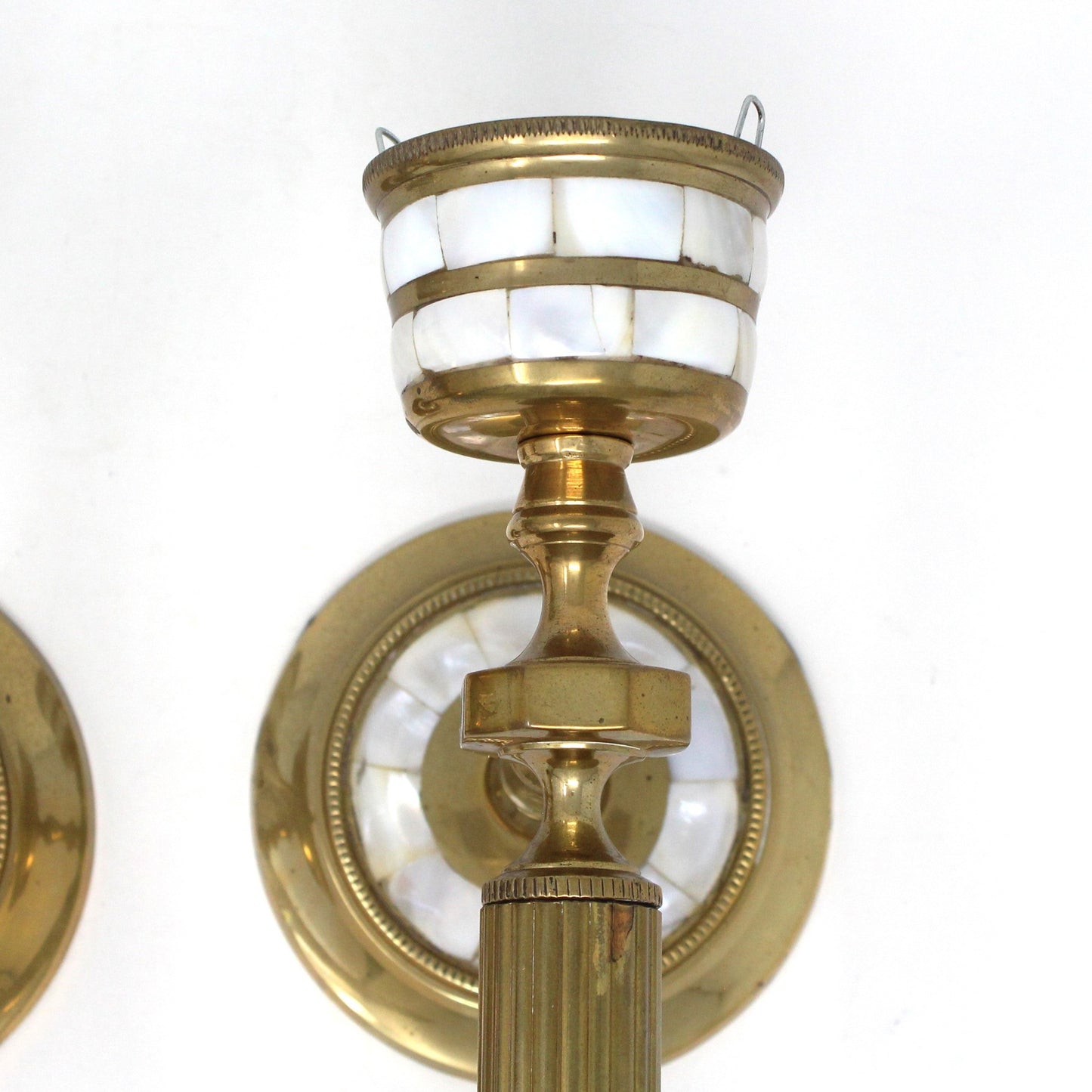 Candle Holders / Sconces, Brass & Mother of Pearl Inlay, Set of 2, Vintage, SOLD