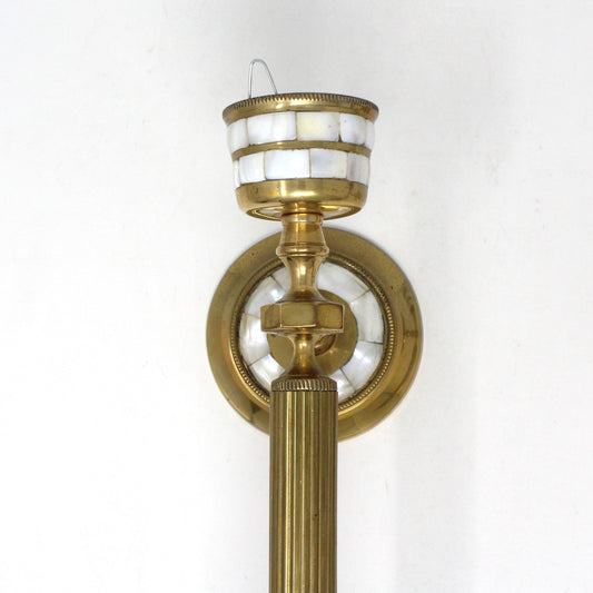 Candle Holders / Sconces, Brass & Mother of Pearl Inlay, Set of 2, Vintage, SOLD