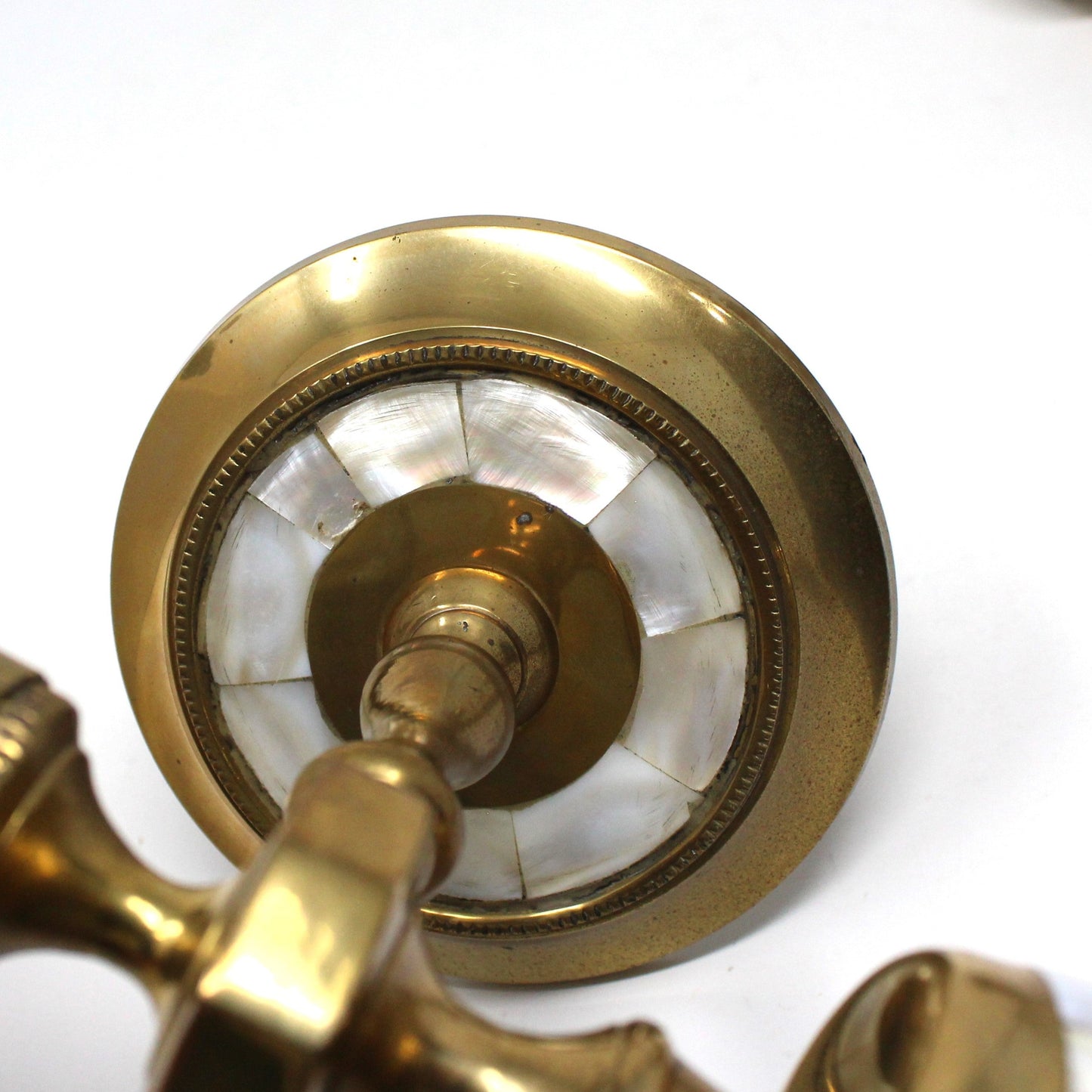 Candle Holders / Sconces, Brass & Mother of Pearl Inlay, Set of 2, Vintage, SOLD