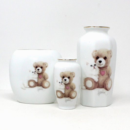 Vase, OMC Otagiri, Bear with Cat, Bob Harrison Designs, Set of 3, Japan, Vintage