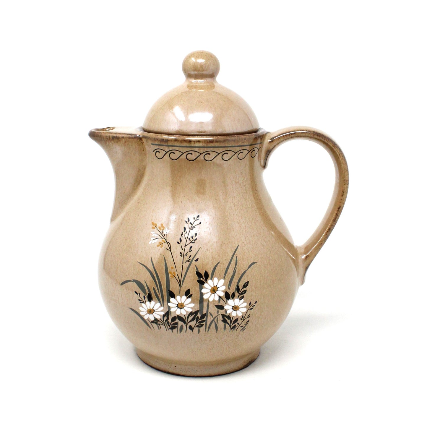 Coffee Pot, Winterling, Brown with Daisies, Hand Painted, W. Germany, Vintage