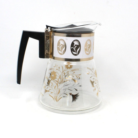 Carafe / Coffee Server, David Douglas, Glass Carafe, Gold Flowers & Wheat, MCM, Mid Century, Retro, Coffee Gifts, Vintage